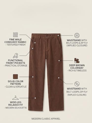 Image of Zombom Men's Comfortable Baggy Corduroy Pants | Relaxed Fit Stretch Waist Trousers for Everyday Wear | Casual Trouser for Man