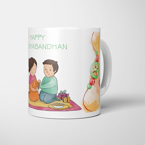 Image of Rakhi for Brother Printed Mug with Keychain Best Rakhi Combo Gift for Brother & Sister Rakshabandhan Return Gifts for Sister White 350ml Coffee Mug(Pack of 5)(Combo Set)(RMCKRCG604)