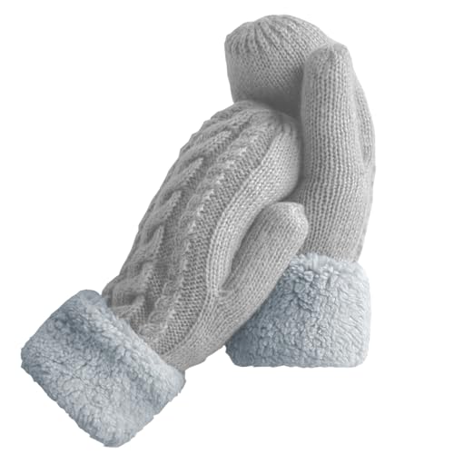 Women's Winter Gloves Warm Lining - Cozy Wool Knit Thick Gloves Mittens in 11 color (gray)