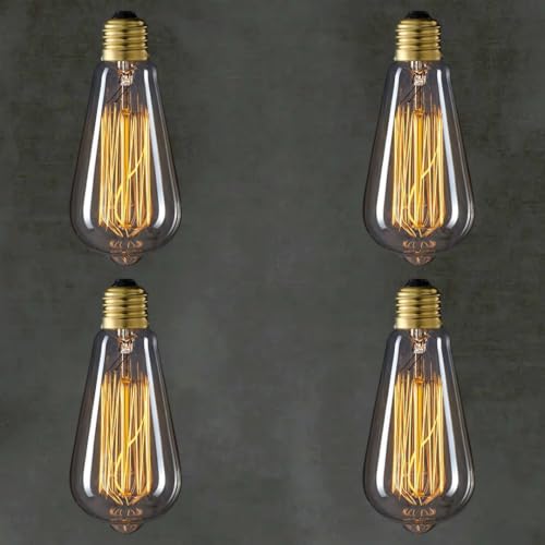 Image of fizzytech Antique Vintage Edison E27 40 Watt ST64 Squirrel Cage Filament 230 Lumens Dimmable Glass Bulb (Yellow) - 4 Pack