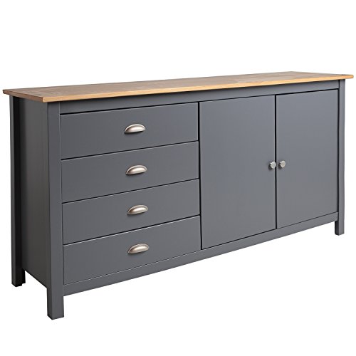 VS Venta-stock Aparador 2 Puertas y 4 Cajones Color Gris Antracita, Fabricado con Pino Macizo, cajones con guía metálica