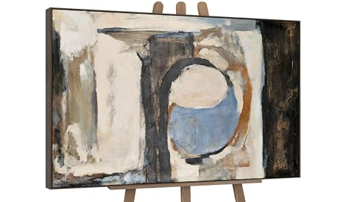 Image of YS-Art Original Handmade Abstract Geometric Painting in Beige and Blue