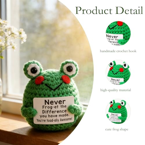 Image of Crochet Toys, Soft Toy Frog, Handmade Crochet Gifts for Women, Graduation Celebrations, Office Decorations, Emotional Support, Green Frog Doll with Pp Cotton Filling