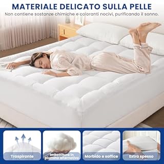 DUANDUAN Topper matrimoniale 160x190 cm - Topper per materassi Trapuntato Pillowtop di 5 cm - Il coprimaterasso con tasca profonda si adatta a materassi 10-25 cm - Lavabile in Lavatrice (160x190cm)