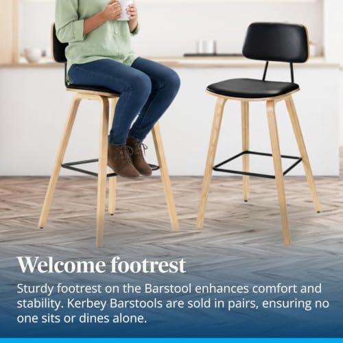 Image of UPLIFT DESK Kerbey Barstool Set of 2 Bar Height Chairs with Backs, Sleek, Supportive, Seating for Bar Height Tops, Vegan Faux Leather, Durable Wood and Powder-Coated Metal Frame (Set of 2) (Dark Oak)