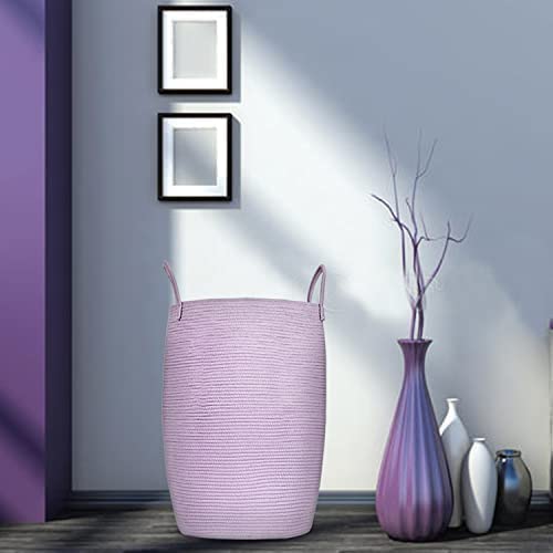 Hampers For Laundry Hamper Basket Purple Blanket Clothes Woven Cotton Rope Blankets Living Room Large Tall With Handles Modern Cloth Dorm Dirty Big Throw Basket With Fabric Toy Cloths Round #TOP3