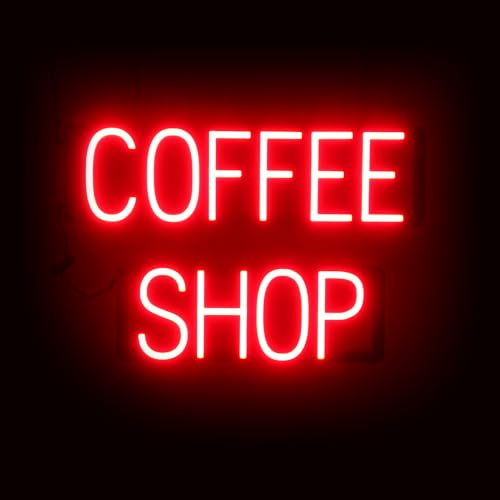 Image of SpellBrite LED Neon COFFEE SHOP Sign for Business - Red, 23 inch x 15 inch | Ultra-Bright Click-Together Signage for Cafes, with Visibility from 500 Feet - 8 Animations, 6 Brightness Settings