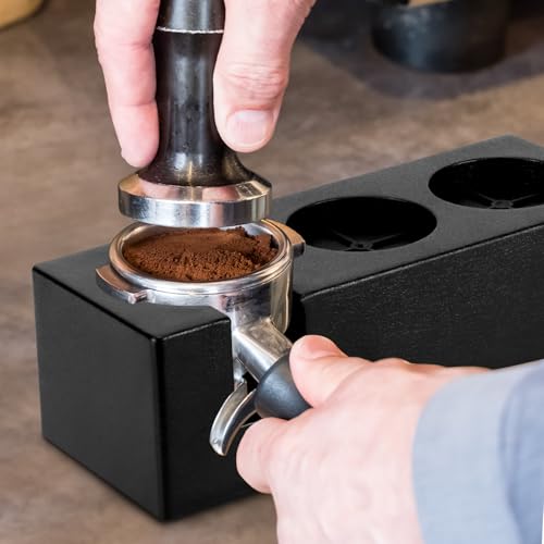 QWORK® Tamping Station Coffee 8 mm, estación de prensado de portafiltro de diseño estable y ajustable en altura, color negro