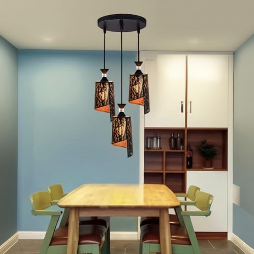 Image of Groeien 3-Light Industrial Black Finish Metal Crystal Hanging Pendant Ceiling Lamp Fixture | Chandelier for Home, Indoor, Outdoor,Living Room, Bedroom(Bulb not Included)(3-Set)