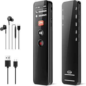 Digital Voice Recorder, Sprachaktivierung, One-Touch Recording 3072 Kbps Diktiergerät Aufnahmegerä mit Playback, Geräuschunterdrückung Audioaufnahmegerät für Meeting/Vortrag/Interviews/...
