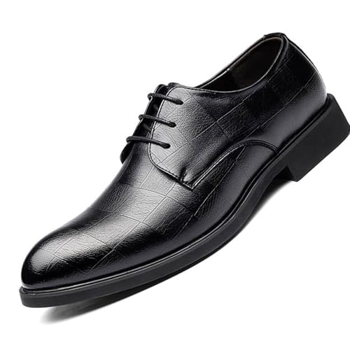 Men Classic Leather Dress Shoes Non-Slip Softsole Pointed Toe Lace-Up Low Top Wedding Formal Suit Oxfords Shoes