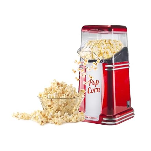 Beper - Machine à Pop-Corn, Pop-Corn en 3 Minutes, Sans Matières Grasses, Circulation d'Air Chaud, Puissance 1200W - Rouge [Classe d'efficacité énergétique B]