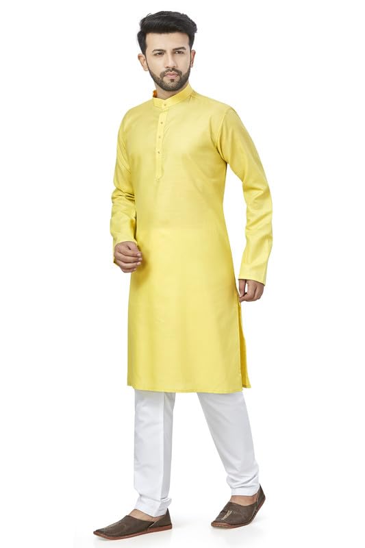 Be Active Men's Traditional Solid Full Sleeves Kurta || Cotton Kurta For Men || Men Kurta For Wedding || Kurta For Men (N-Rfsk0001 17 Kr L) Yellow