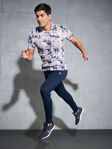 Image of TECHNOSPORT Men's Polyester Slim Fit All Over Print Crew Neck Half Sleeve T-Shirt with Technocool+,SPF50+ and Quick Dry