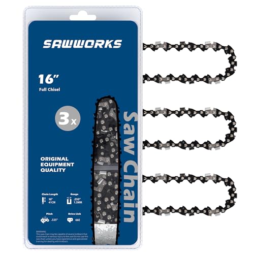 SawWorks 3-Pack Husqvarna 16 Inch Chainsaw Chain 325 Pitch .050 Gauge 66 Drive Links Fits SP33G Husqvarna 435 430 and More Full Chisel