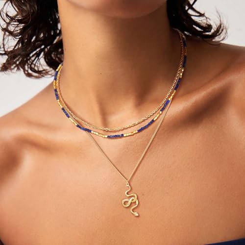 MEVECCO Dainty Gold Snake Necklace for Women 18k Gold Plated Snake Charm Pendent Necklace Minimalist Delicate Handmade Boho Jewelry For Her3