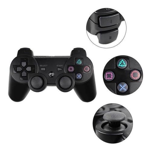 Kit com 2 Controles Para Play 3 Manetes Joystick Sem Fio Compatível com PS3 Wireless Bluetooth Preto