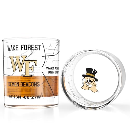Image of Greenline Goods Wake Forest University Demon Deacons Whiskey Glasses Set of 2, 10 oz Rocks Glasses with Full-Color Logo & Campus Map - Officially Licensed Bourbon Glass Gift for Alumni & Fans
