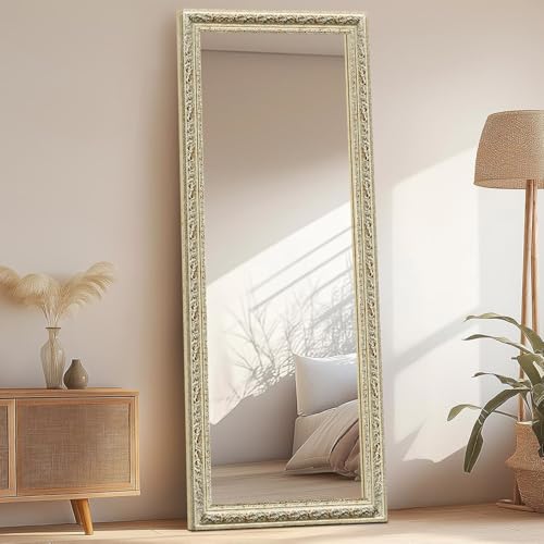 Image of Gold Full-Length Mirror, 5.25 ft Ornate Vintage Framed Wall Mirror with 5mm HD Shatterproof Glass, 3-Way Hanging or Leaning Large Body Dressing Mirror for Bedroom, Living Room