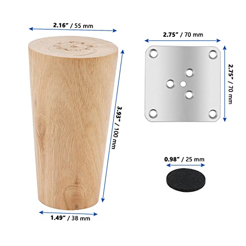 MANCHAP 4 PCS 10cm/4 Inch Wooden Furniture Legs, Wood Sofa Legs with Mounting Plate, Screws and Anti-Slip Mats - Image 2