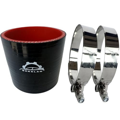 Bekelan 3 ID (76mm) High-Temp Straight Silicone Hose Coupler With Stainless T-Bolt Clamp - Heavy Duty 4-Ply Reinforced Design for Automotive Turbo/Intercooler/Intake Piping/Industrial Hydraulic