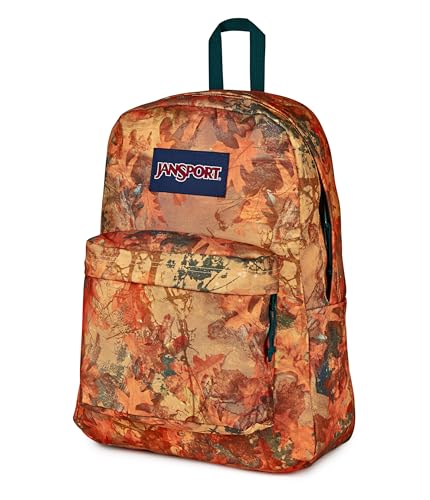 Image of JanSport SuperBreak Plus Backpack with Padded 15-inch Laptop Sleeve and Integrated Bottle Pocket - Spacious and Durable Daypack for Work and Travel, Bogcore Camo Orange /Rust /Teal