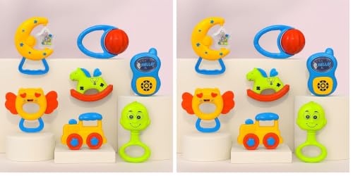 Image of Storio Baby Rattle Gift Set | Newborn Sensory Toys for 0-12 Months | 6 Pc Rattle Set with Teether | Ideal Baby Shower Gift for Boys & Girls | Multicolor (Pack of 2)