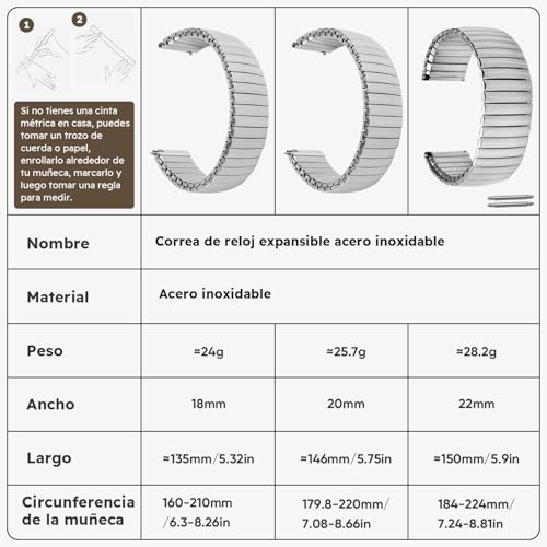 Correa de reloj unisex Hearkent de acero inoxidable de 18 mm con dos estilos de malla y elástica 3