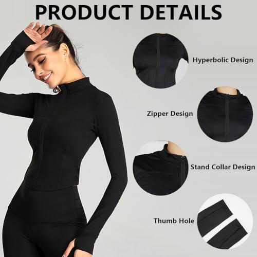 flintronic Womens Running Jacket, Gym Tops Sports T-Shirt, Slim Fit Breathable Activewear for Fitness Workout Yoga Crop Tops - Image 6