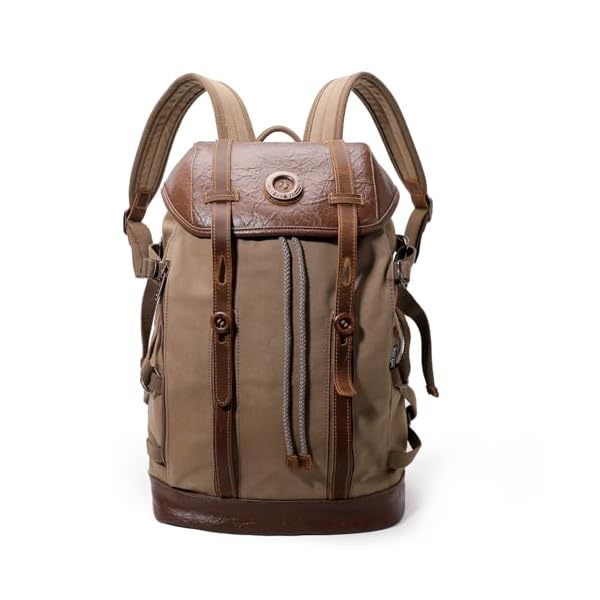 WAY-ONE-Vintage-Canvas-Leather-Backpack-for-Men-and-Women2024-Backpack-Waterproof-Rucksack-Knapsack-Hiking-Travel-OutdoorGenuine-Leather-Laptop-Casual-Retro-Daypack-Brown WAY ONE Vintage Canvas Leather Backpack for Men and Women,2024 Backpack Waterproof Rucksack Knapsack Hiking Travel Outdoor,Genuine Leather Laptop Casual Retro Daypack Brown