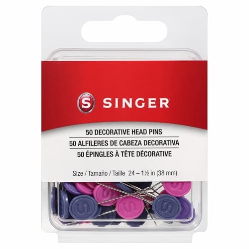 SINGER Decorative Flat Head Pins, Size 24, 50 Count: Assorted Colors,...