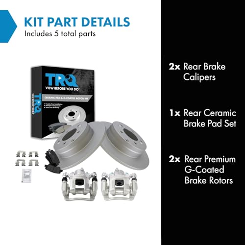 Image of TRQ Rear Brake Pad and Rotor Set Ceramic Solid Rotors Calipers