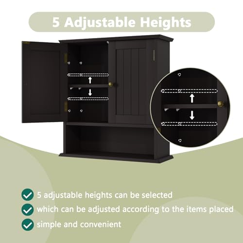Image of Smuxee Brown Bathroom Cabinet Wall Mounted, Small Medicine Cabinet with 2 Door Adjustable Shelves, Wall Cabinet Over Toilet for Laundry Room Kitchen