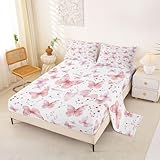 Homewish Juego de ropa de cama con diseño de mariposas rosas, tamaño doble, diseño de mariposas en acuarela, juego de sábanas de constelación de ensueño, color morado y rosa, 4 piezas