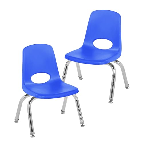 Image of FDP 10 inch School Stack Chair,Stacking Student Seat with Chromed Steel Legs and Swivel Glides for Preschool, Classroom or Homeschool - Blue (2-Pack), 15410-BL