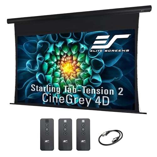 Elite Screens Starling Tab-Tension 2 CineGrey 4D, 126 inch 16:9, Ceiling Ambient Light Rejecting (CLR/ALR) Tab-Tensioned Electric Drop Down Front Projector Screen Programmed Remote Kit, STT126UHD4-E12