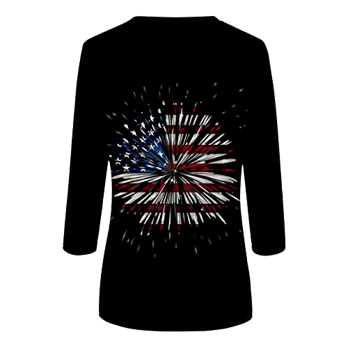 Dodutopzg Summer Tops For Women 2023 Trendy 4Th Of July Shirts Women 3/4 Sleeve Independence Day Multicolor Stars American Flag O Neck Classic Patriotic Pullover Top Large 02-Black #TOP3