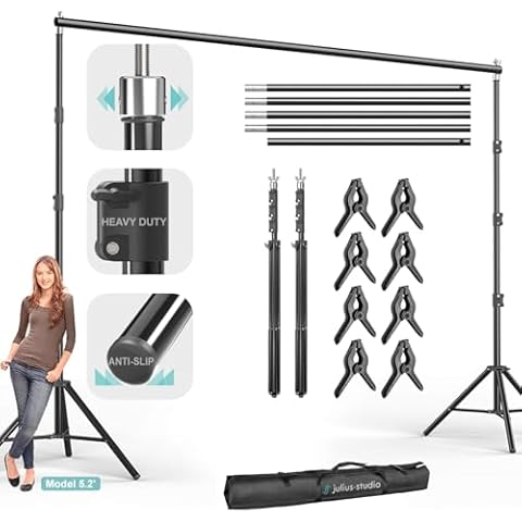 Julius Studio [Enhanced Heavy Duty] 12.5 x 10 ft. (W x H) Extra Large Adjustable Backdrop Stand Background Support, Metal Cap Head, Strong Stability No Shaking No Bending, Anti Slip Shoes, JSAG242 Cover