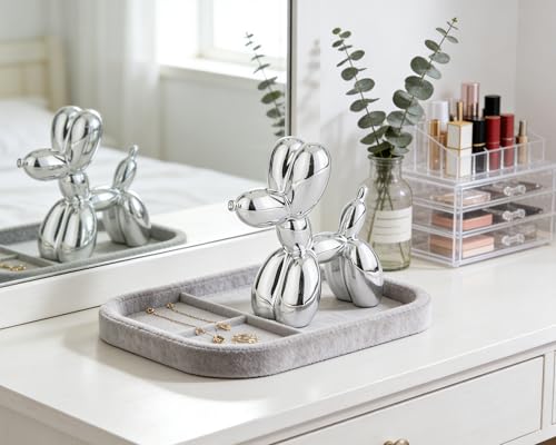 AMOIENSIS Glänzende Ballonhund-Statue, elektroplattierte Tierskulptur, kleine Dekofigur für Regal, vielseitige Schreibtischdekoration, farbenfroher Ballonhund, Silber, 10,2 cm
