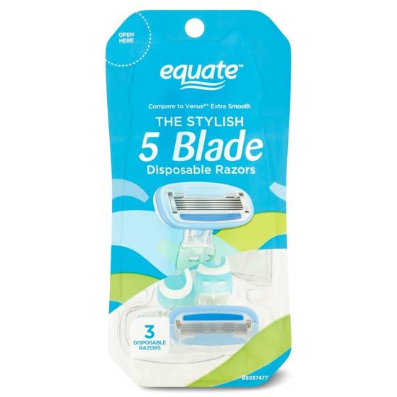E~quate Women's 5 Blade Disposable Razors, 3 Count (1 Pack)