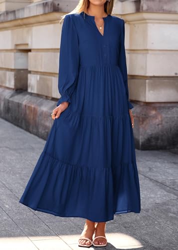 Lazysmile Long Sleeve Dress for Women Navy — view 6