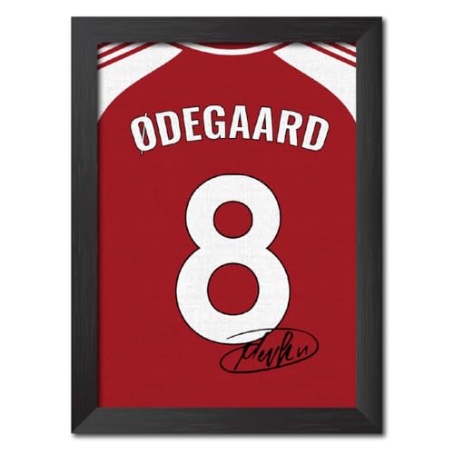 Image of TenorArts Martin Odegaard Poster Frame Arsenal Jersey Laminated Photo Print Signature Framed Painting with Matt Finish Black Texture (12 inches x 9inches)
