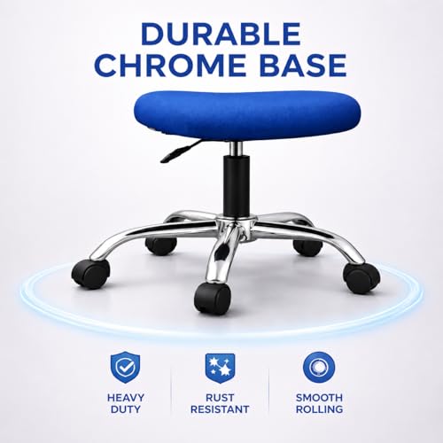 Image of Modern Ergonomic Office Chair, Adjustable Height, Chrome Base, Mesh Back Design, Rolling Wheels, Task Seating (Blue)