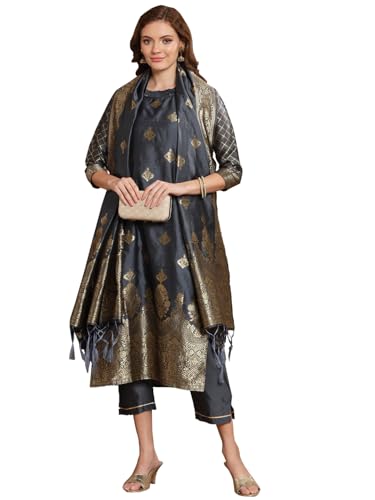 Image of VredeVogel Women's Cotton Silk Jacquard, Banarasi Silk Kurta Pant With Dupatta Set