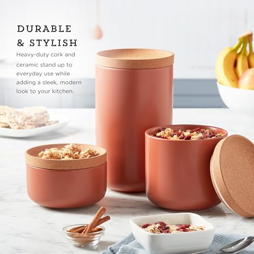 Image of Kamenstein Ceramic and Cork Lid Stackable Canisters, Natural Cork and Terra Cotta Ceramic, Set of 3, 1 /2 qt, 1 qt, 2 qt