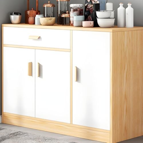 Modern Engineered Wood Sideboard Buffet Cabinet with Drawers - Stylish Kitchen Storage, Wine & Tea Organizer, Living Room Wall Unit (White, 47.2" L x 15" W x 66.9" H)
