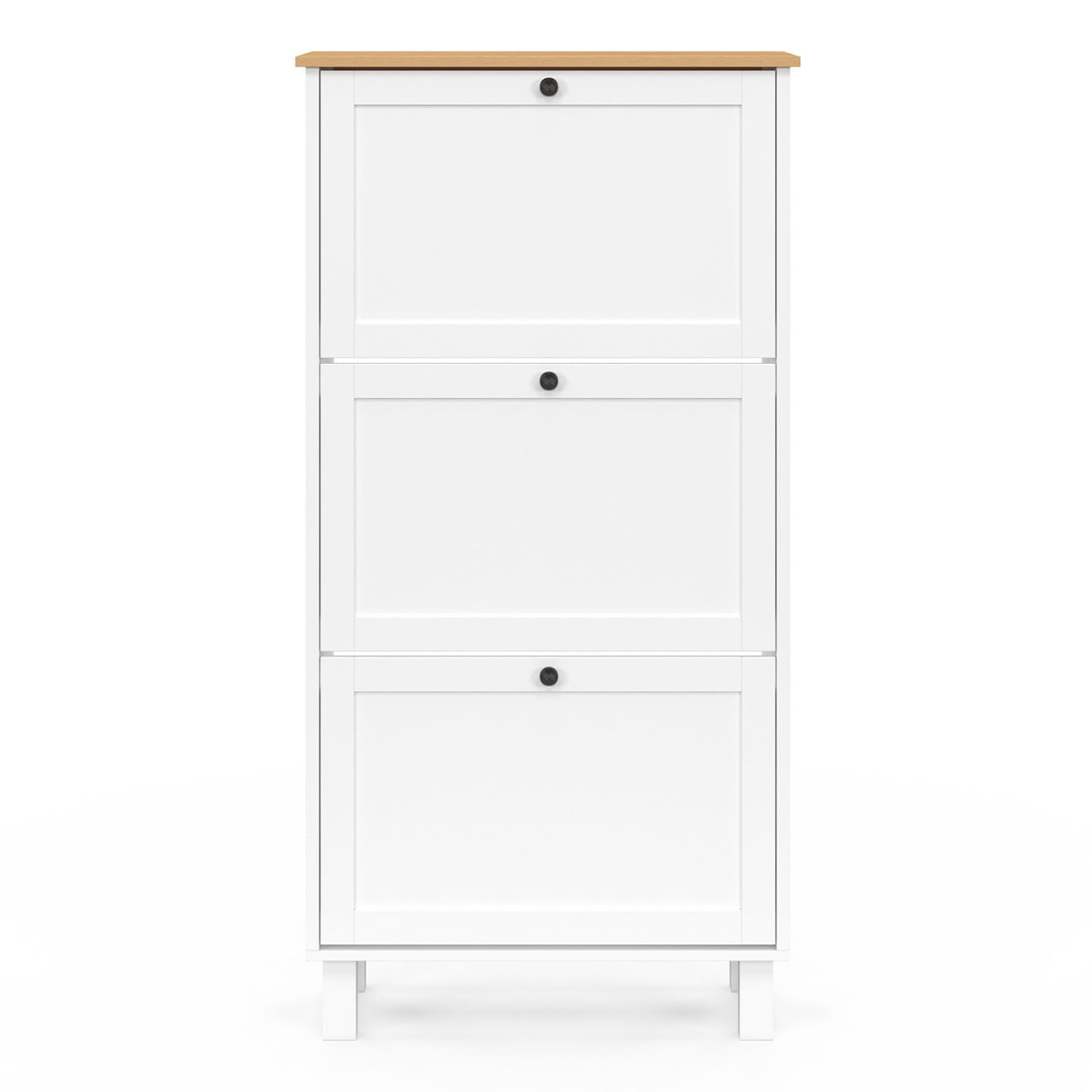 IDMarket – Mueble para zapatos 18 pares Aquiles 3 puertas blanco y bandeja madera