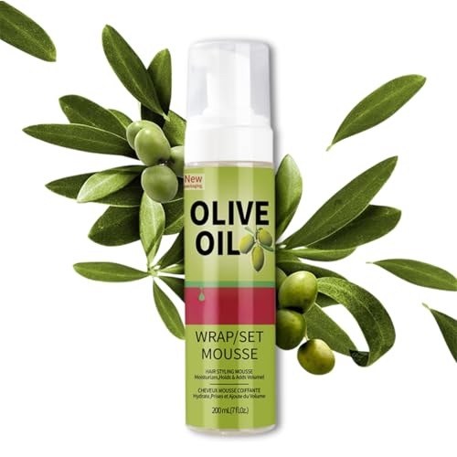 Olive Oil Styling Mousse, Hair Styling Curling Mousse for Curly Hair, Natural Moisturizing & Frizz Control Hair Mousse for Volume and Curl Definition, Non-Greasy Fluffy Curling Cream, 200ML