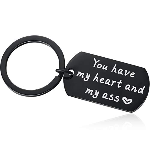 His Anniversary Boyfriend Husband from Girlfriend Wife Couples Birthday Keychain for Men Black - You Have My Heart and My Ass
