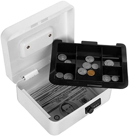 Sgorlds Cash Box with Combination Lock and Removable Cash Tray , Metal Lock Box for Cash Safe, 9.84"x 7.87"x 3.54", Black